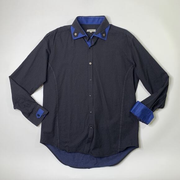 Bogosse Shirt Mens 4 Black Prussian Cotton Byron 83 Long Flip Cuff Button Down - Picture 2 of 10